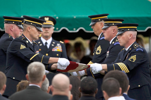 Chris Detrick  |  The Salt Lake Tribune &#xA;Members of the Utah National Guard Honor Guard fold the American Flag during the burial of U.S. Army Blackhawk helicopter pilot Matthew G. Wagstaff at the Utah Veterans Memorial Park Tuesday October 5, 2010.  Wagstaff, a 10-year veteran of the Army's 101st Airborne Division, died in a Sept. 21 helicopter crash in Afghanistan. It was his second deployment to Afghanistan. He also had served in Iraq.