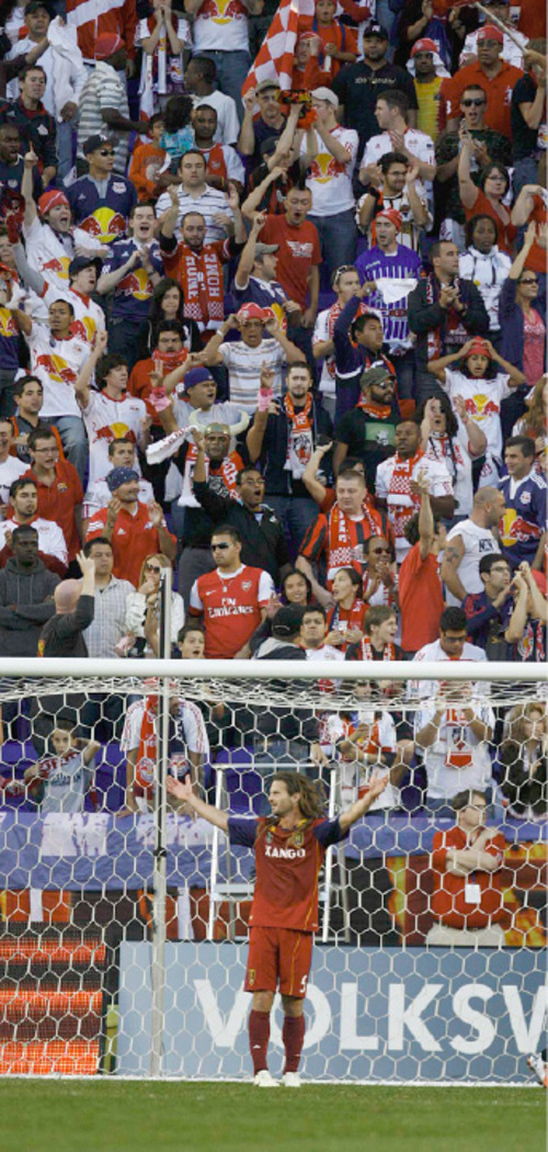 Trent Nelson  |  The Salt Lake Tribune&#xA;Kyle Beckerman looks for a call after a corner kick in the final minute of the second half, New York Red Bulls vs. Real Salt Lake, MLS Soccer Saturday, October 9, 2010 at Red Bull Arena in Harrison, New Jersey.