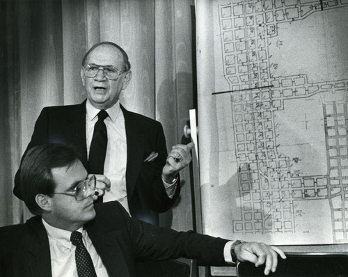 File Photo | The Salt Lake Tribune&#xA;&#xA;In the mid-1980s, Bob Henrie (seated), worked for Savage Industries and became the face and voice of the Wilberg Mine disaster. He is pictured here with MSHA's Herschel Potter, who is pointing out the route being taken to recover the mine victims' bodies.
