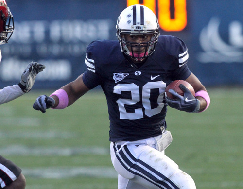 Rick Egan   |  The Salt Lake Tribune&#xA;&#xA;Joshua Quezada  runs the ball for the Cougars, in football action, BYU vs. San Diego State, at Lavell Edwards Stadium in Provo,  Saturday, October 9, 2010