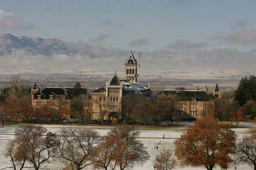 Rick Egan   |  The Salt Lake Tribune
Old main from the business building, on the Utah State University campus. Friday, November 13, 2009