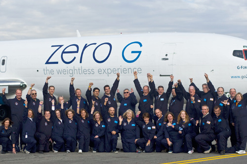 Chris Detrick  |  The Salt Lake Tribune &#xA;Middle School math and science teachers pose for a picture before boarding modified Boeing 727 during the Northrop Grumman Foundation Weightless Flights of Discovery zero-gravity flight Monday October 11, 2010.  While on the Boeing 727, parabolic arcs are performed to create a weightless environment inside of the airplane.  Each weightless session lasts approximately 25 seconds.