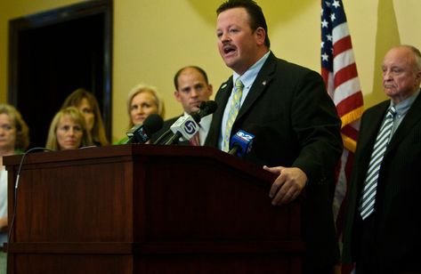 Chris Detrick  |  The Salt Lake Tribune
State Rep. Carl Wimmer speaks Wednesday during a news conference at the Capitol against a bond for the new Utah Museum of Natural History building.