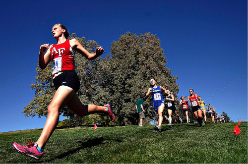Djamila Grossman  |  The Salt Lake Tribune&#xA;&#xA;American Fork High School's Jamie Lee, 24, and other runners, compete in the 4A girls race at the 2010 Utah UHSAA State Cross Country Championships at Sugarhouse Park in Salt Lake City, Wednesday, Oct., 20, 2010.