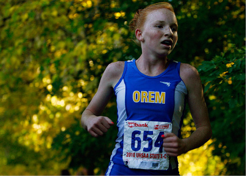 Djamila Grossman  |  The Salt Lake Tribune&#xA;&#xA;Orem High School's Summer Harper, 654, leads the 4A girls race at the 2010 Utah UHSAA State Cross Country Championships at Sugarhouse Park in Salt Lake City, Wednesday, Oct., 20, 2010. Harper took first place.
