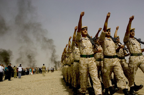 Matthew D. LaPlante  |  The Salt Lake Tribune

Peshmerga soldiers march in a 