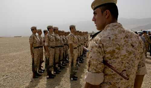 Matthew D. LaPlante  |  The Salt Lake Tribune

An officer inspects his troops at a Peshmerga Training Base in
northern Iraq.
