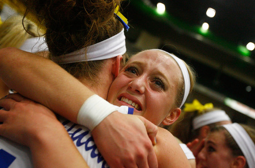 Djamila Grossman  |  The Salt Lake Tribune&#xA;&#xA;The San Juan High School's Erika Grover cries after her team won against Enterprise High School in the 2A championship game at Utah Valley University in Orem, Saturday, October 30, 2010.