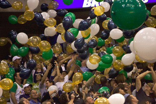 Chris Detrick  |  Tribune file photo

Balloons fall on Jazz fans before the start of the 2010-11 season home opener on Oct. 28, 2010 at EnergySolutions Arena.