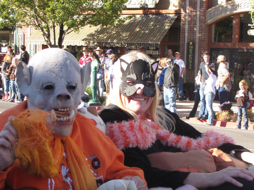 Mark Havnes  |  The Salt Lake Tribune
A couple of Halloween gouhls take a slow drive in a antique car down Cedar City's Main Street on Saturday as part of city's Livestock and Heritage Festival.