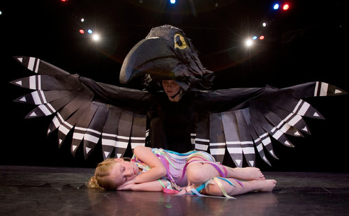 Jim Urquhart  |  The Salt Lake Tribune&#xA;Allyson Haws, 9, and Chara Huckins-Malaret as the raven dance during a Children's Dance Theatre rehearsal.