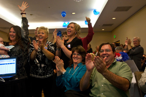 Chris Detrick  |  The Salt Lake Tribune &#xA;Supporters of Morgan Philpot watch the election results come in at the Salt Lake Hilton Hotel Tuesday November 2, 2010.