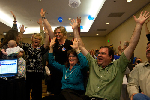 Chris Detrick  |  The Salt Lake Tribune &#xA;Supporters of Morgan Philpot watch the election results come in at the Salt Lake Hilton Hotel Tuesday November 2, 2010.