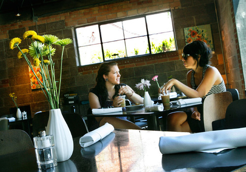 Scott Sommerdorf  l  The Salt Lake Tribune
Genevieve Bryan, left, and Darcy Martinez lunch at Caffe Niche, 779 E. 300 South, this week. Should a bill sponsored by state Sen. John Valentine, R-Orem, become law, Utah restaurants could sell their liquor permits on the open market.