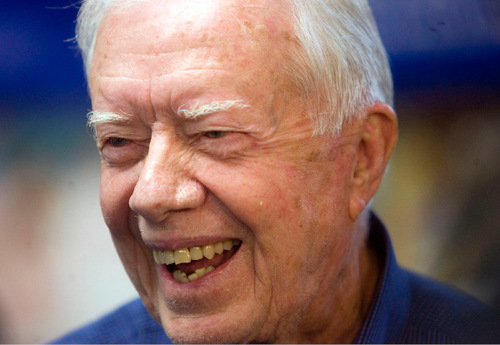 Al Hartmann  |  The Salt Lake Tribune &#xA;Former President Jimmy Carter was in a jocular mood as he jokes with folks at a book signing for his new book, 