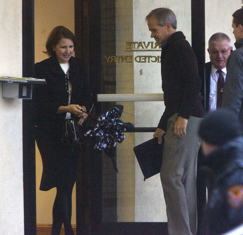 Al Hartmann  |  The Salt Lake Tribune
Lois Smart, left, and Ed Smart enter the back door of the  Frank Moss Federal Courthouse in Salt Lake City on Monday morning to resume the Brian David Mitchell trial. He is accused of kidnapping their daughter, Elizabeth Smart.