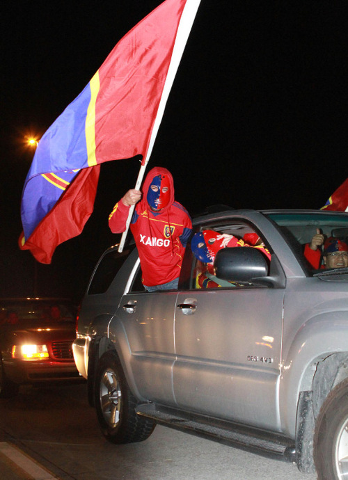 Real Salt Lake fans celebtare on their way to the game on I15.&#xA;Stephen Holt / Special to the Tribune