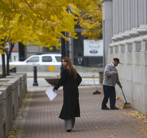 Al Hartmann  |  The Salt Lake Tribune
Audrey James,  a defense lawyer for Brian David Mitchell, walks to Frank Moss Federal Court in Salt Lake City on Monday, Nov. 15.