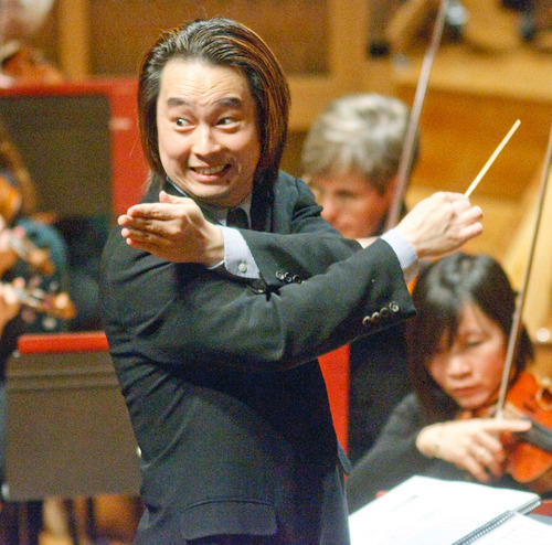 Paul Fraughton  |  The Salt Lake Tribune
Utah Symphony's assistant conductor David Cho explains, in an animated fashion, certain aspects of classical music at a concert for fifth-grade students in 2009.