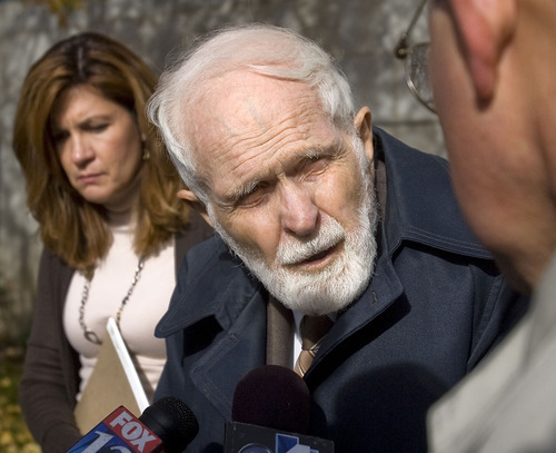 Al Hartmann  |  The Salt Lake Tribune
Shirl Mitchell, 87, father of Brian David Mitchell speaks to the media as he  leaves the Frank Moss Federal Building in Salt Lake City on Wednesday November 17th.  He testified for the defense.