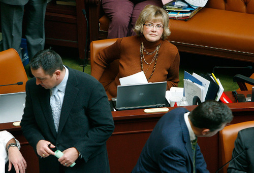 Scott Sommerdorf  |  Salt Lake Tribune&#xA;HOUSE OF REPRESENTATIVES&#xA;Rep. Sheryl Allen (R; Bountiful) watches as votes for her bill, HB 81 are tabulated on the voting boards in the Utah House of Representatives, Friday, 1/29/2010. The bill, affecting criminal background checks for school employees passed.