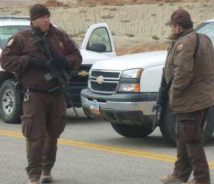 Cimaron Neugebauer  |  The Salt Lake Tribune
An army of law enforcement officers descended on the Moab area Saturday in search of a gunman who critically wounded a park ranger during a shootout.