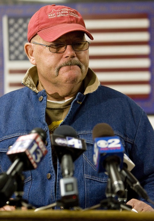 Djamila Grossman  |  The Salt Lake Tribune

Grand County Sheriff Jim Nyland talks during a press conference about an officer-involved shooting suspect his crews are searching for near Moab, Saturday, Nov. 20, 2010. Nyland said the search was called off for the night and will resume Sunday morning.