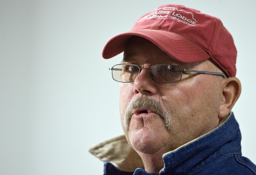 Djamila Grossman  |  The Salt Lake Tribune

Grand County Sheriff Jim Nyland talks during a press conference about an officer-involved shooting suspect his crews are searching for near Moab, Saturday, Nov. 20, 2010. Nyland said the search was called off for the night and will resume Sunday morning.