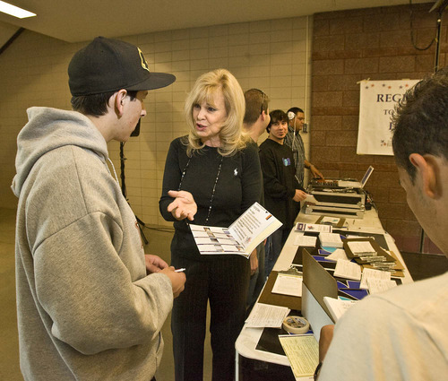 Paul Fraughton | Salt Lake Tribune
Sherrie Swensen registers voters at Murray High. She has served as Salt Lake County clerk for nearly two decades. The Democrat ascribes her longevity to her ongoing efforts to increase voter participation and improve customer service for people seeking marriage licenses and passports.