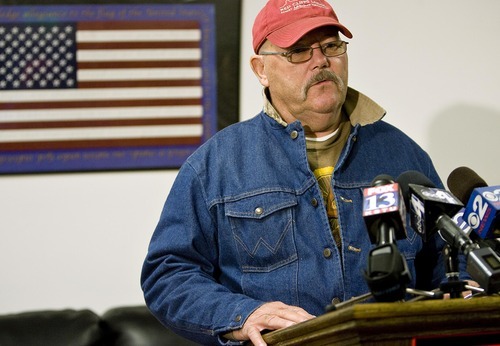Djamila Grossman  |  The Salt Lake Tribune

Grand County Sheriff Jim Nyland talks during a press conference about an officer-involved shooting suspect his crews are searching for near Moab, Saturday, Nov. 20, 2010. Nyland said the search was called off for the night and will resume Sunday morning.