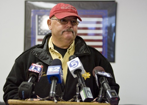 Djamila Grossman  |  The Salt Lake Tribune

Grand County Sheriff Jim Nyland talks during a press conference about a suspect in an officer-involved shooting his crews are searching for near Moab, Sunday, Nov. 21, 2010. State park ranger Brody Young of Moab was shot Friday and law enforcement officials have been trying to locate the suspect since.