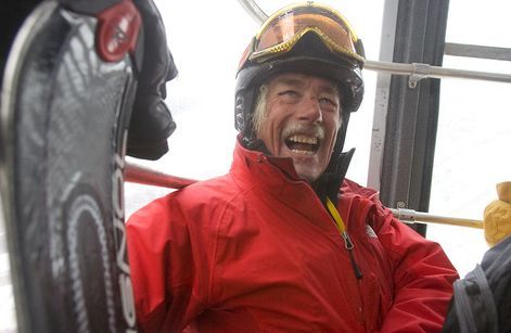 Al Hartmann  |  The Salt Lake Tribune 
Most mornings, Donald Derby is first or at the head of the line to catch the first Snowbird tram at 9 a.m.  He shares a laugh with one of the other 