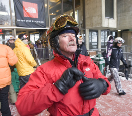 Al Hartmann  |  The Salt Lake Tribune 
Most mornings, Donald Derby is first or at the head of the line to catch the first Snowbird tram at 9 a.m.  Last winter, he put together a spread sheet documenting all 133 days he skied, accumulating more than 6 million vertical feet, averaging 22 runs a day on days that lasted more than 6.6 hours.  This year, at age 67, he plans to top that.