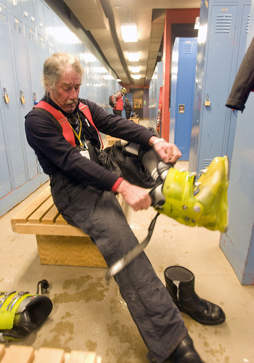 Al Hartmann  |  The Salt Lake Tribune 
Most morning's Donald Derby grabs his ski boots, suits up and is first or at the top of the line to catch the first Snowbird tram at 9 a.m.  Last winter, he put together a spread sheet documenting all 133 days he skied, accumulating more than 6 million vertical feet, averaging 22 runs a day on days that lasted more than 6.6 hours.  This year, at age 67, he plans to top that.