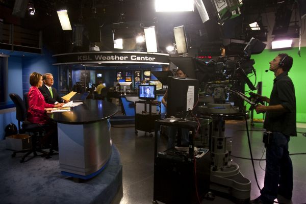 Photo by Chris Detrick  |  The Salt Lake Tribune 
Bruce Lindsay and Nadine Wimmer during the KSL 5 Television's Eyewitness News 6:00pm newscast at the KSL Studio Tuesday August 24, 2010.