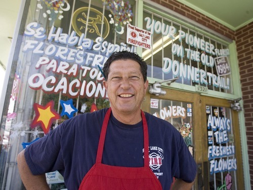 Van Turner, Salt Lake City Councilman stands in front of Firehouse Floral, a flower and collectibles shop on California Avenue.  He also runs the Hook and Ladder, restaurant next door.    Al Hartmann/Salt Lake Tribune