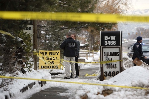 Trent Nelson  |  The Salt Lake Tribune
South Salt Lake police responded to B & W Billiards and Books, (3466 S. 700 East) Tuesday, November 30, 2010 on a report of a  stabbing.