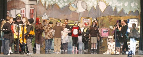 Paul Fraughton | The Salt Lake Tribune
Students costumed as animals, birds, insects and plants perform  in Buffalo Point Elementary School's opera, 