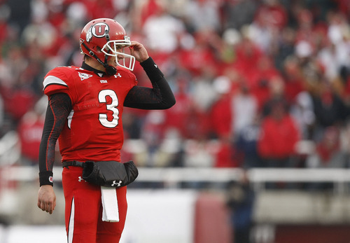 Chris Detrick  |  The Salt Lake Tribune

Utah Utes quarterback Jordan Wynn #3 as the Utes face BYU in the third quarter at Rice-Eccles Stadium Saturday, November 27, 2010.