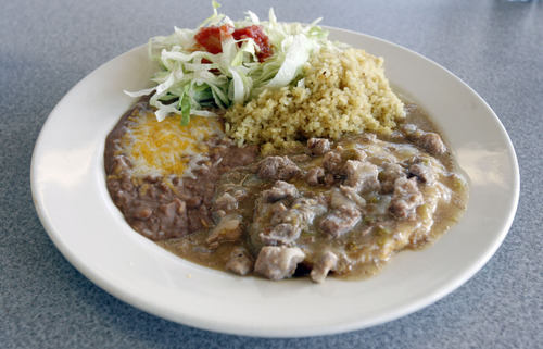 Francisco Kjolseth  |  The Salt Lake Tribune
La Morena Mexican restaurant at 1458 W. North Temple in Salt Lake City features the chile relleno - topped with chile verde, and on the side, a flour tortilla or two corn tortillas.
