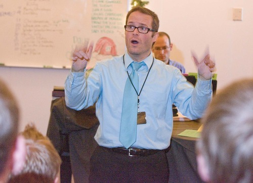Paul Fraughton  |  The Salt Lake Tribune  Choir director at West Jordan High School, Kelly DeHaan,  rehearses  with the choir for an upcoming Christmas concert  with the Utah Symphony.
