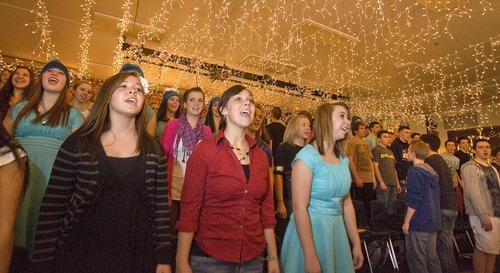 Paul Fraughton  |  The Salt Lake Tribune  With their choir room decorated for the holidays, members of the  West Jordan High School choir, under the direction of  Kelly DeHaan,  rehearse  for an upcoming Christmas concert  with the Utah Symphony.