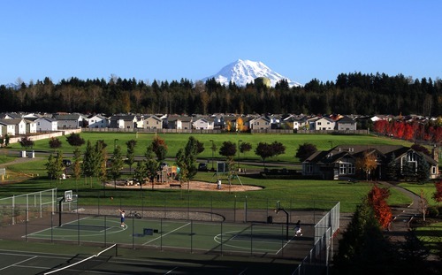 Rick Egan  | The Salt Lake Tribune
Mount Ranier looms in the distance behind the housing estate in Puyallup, Wash., where Josh Powell is living with his two boys.