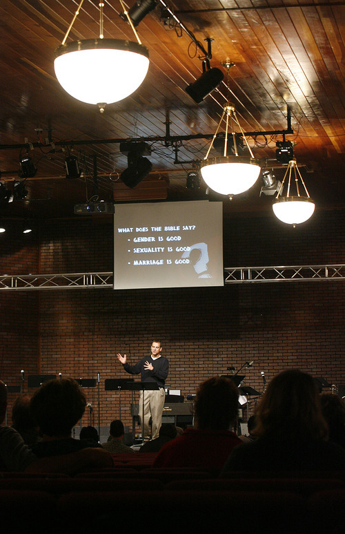 Scott Sommerdorf  l  The Salt Lake Tribune
Pastor Roy Gruber preaches from the stage at Washington Heights Church recently.