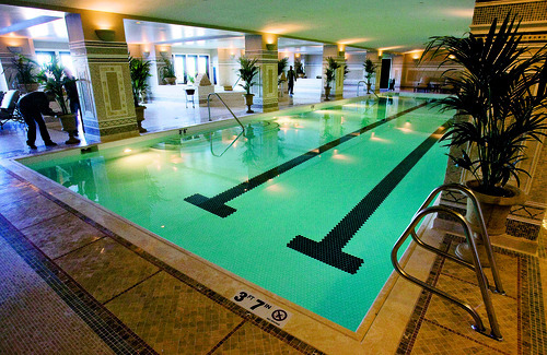 Steve Griffin  |  The Salt Lake Tribune
The lap pool in the Montage Deer Valley's indoor spa was designed to resemble the swimming pools at Hearst Castle on California's central coast. An open house today will precede the beginning of business Thursday at the Montage.