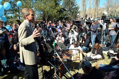 Danny Chan La  |  The Salt Lake Tribune

Ed Smart speaks to the media at the Federal Heights LDS Ward.  His daughter Elizabeth Smart had been found alive in March 2003 after being missing for 9  months.