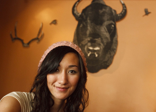 Leah Hogsten  |  The Salt Lake Tribune
Nic Miller's sculpture of  a buffalo head, deer antlers and blackbirds is titled 