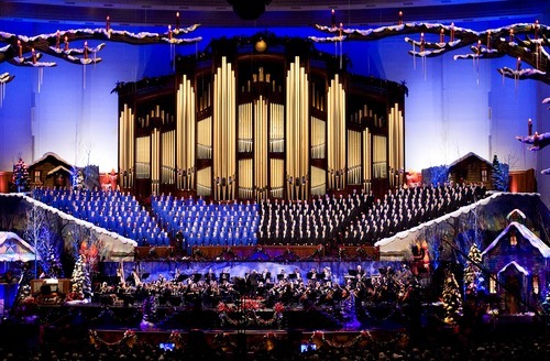 Djamila Grossman  |  The Salt Lake Tribune

The Mormon Tabernacle Choir performs with David Archuleta for their annual Christmas concert at the LDS Conference Center in Salt Lake City, Friday, Dec. 17, 2010.