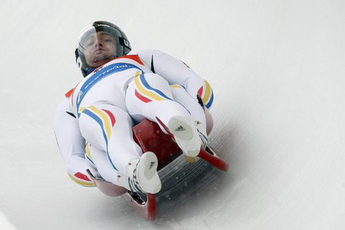 Chris Detrick  |  The Salt Lake Tribune 
Cosmin Chetroiu and Ionut Taran, of Romania, compete during the Viessmann Luge World Cup at the Utah Olympic Park Saturday December 18, 2010.