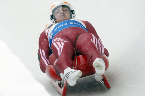 Chris Detrick  |  The Salt Lake Tribune 
Andris Sics and Juris Sics, of Latvia, compete during the Viessmann Luge World Cup at the Utah Olympic Park Saturday December 18, 2010.